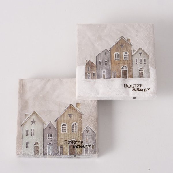 Boltze Papier Servietten Häuser weiß & beige
